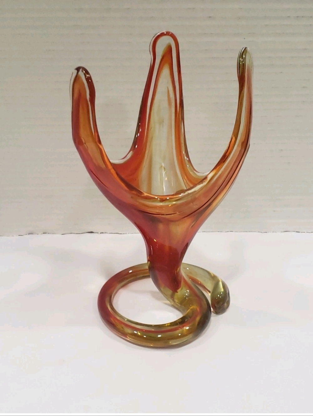 Vintage MCM Jolly Glassblowers Red Orange Stretch Glass Vase Bowl Art